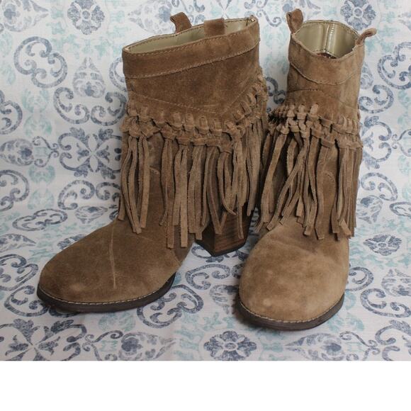 Sbicca Vintage Collection Womens Suede Fringe Stacked Heel Ankle Boot Size 7 - Picture 2 of 8